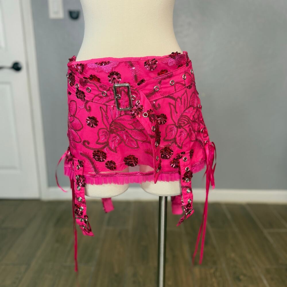 Dolls Kill CLub EXX Fire Alchemy Mini Skirt, Pink, XXL